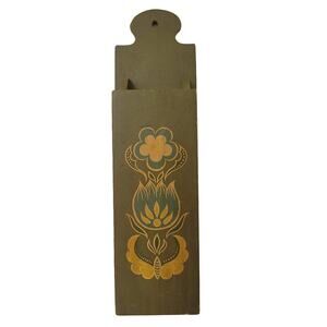 Vintage Wood Wall Hanging folk art Matches Matchstick Holder Box Fireplace Green